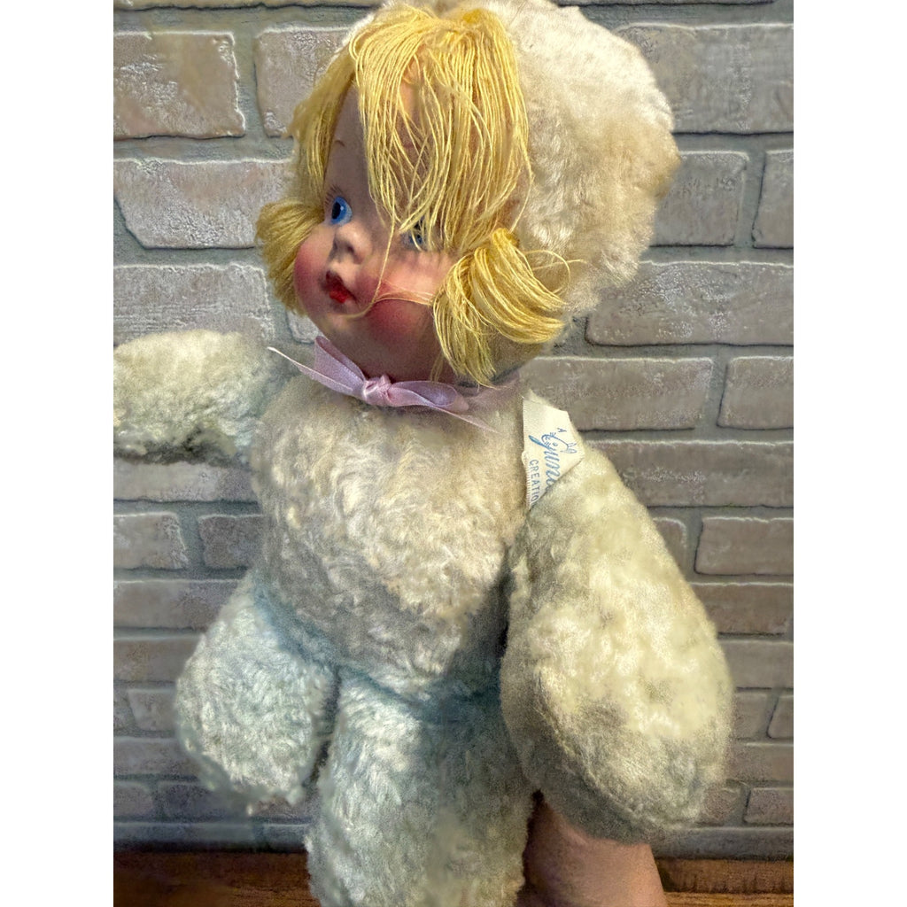 1940's Antique Gund Mfr. Plush Doll/Teddy Bear Combo-Vintage Girl Rubber
