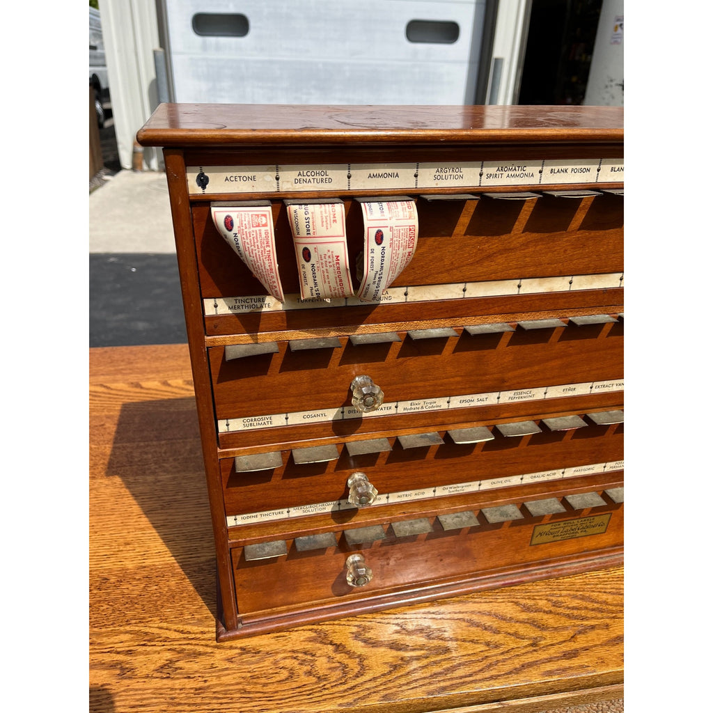 Antique 1900s McCourt Apothecary Label Oak Cabinet Pharmacy pharmacist