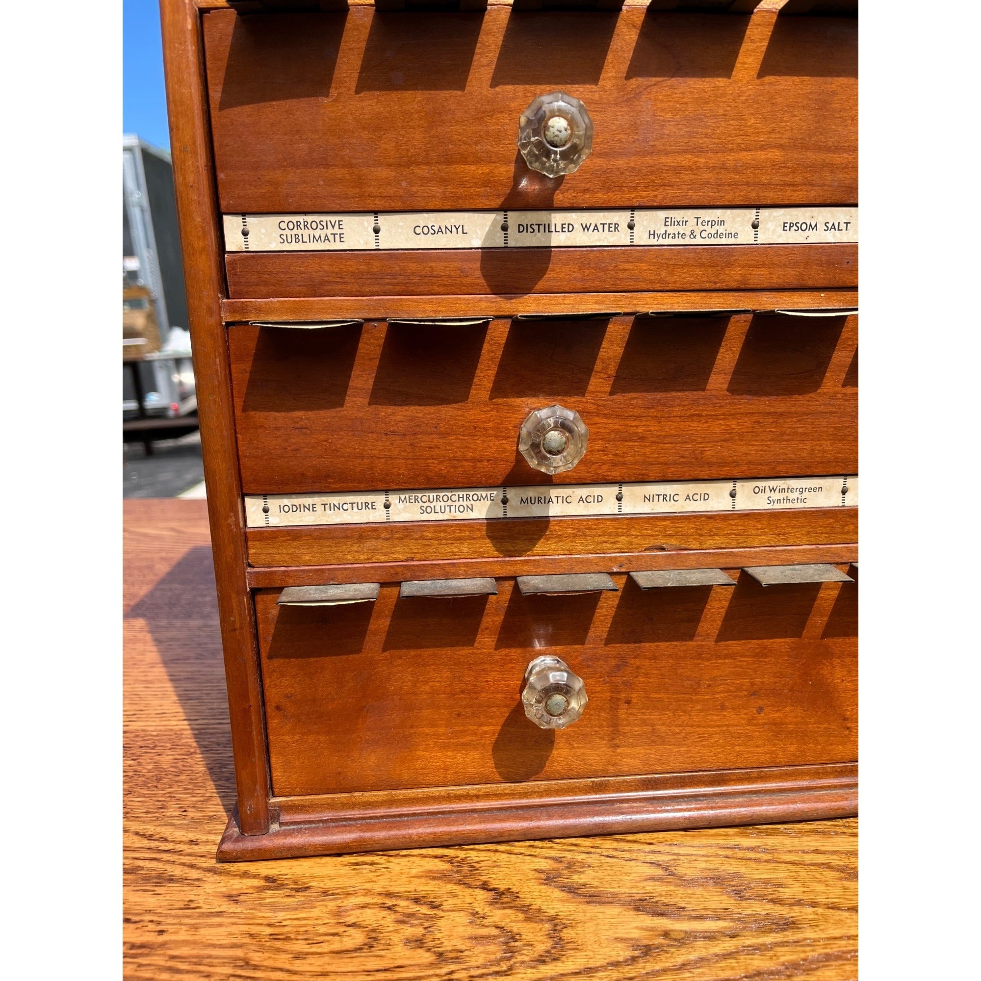 Antique 1900s McCourt Apothecary Label Oak Cabinet Pharmacy pharmacist