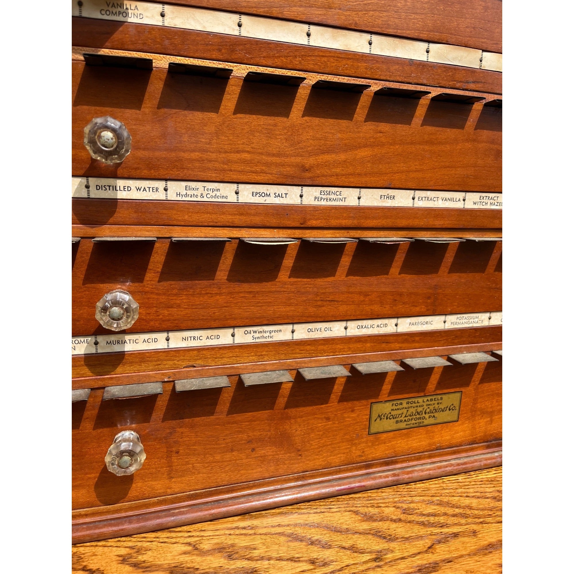 Antique 1900s McCourt Apothecary Label Oak Cabinet Pharmacy pharmacist