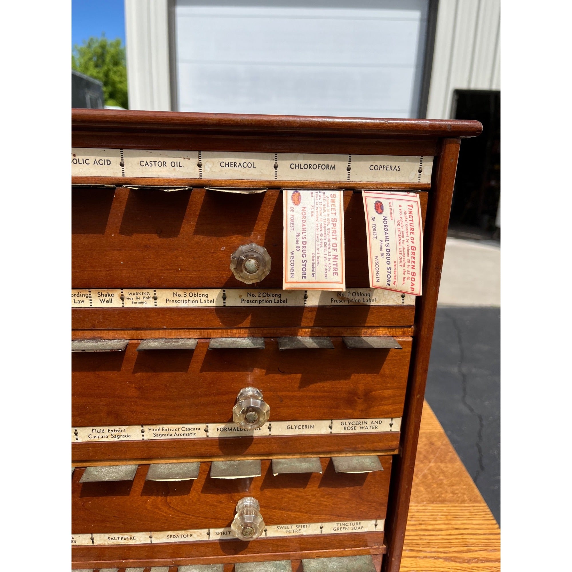 Antique 1900s McCourt Apothecary Label Oak Cabinet Pharmacy pharmacist