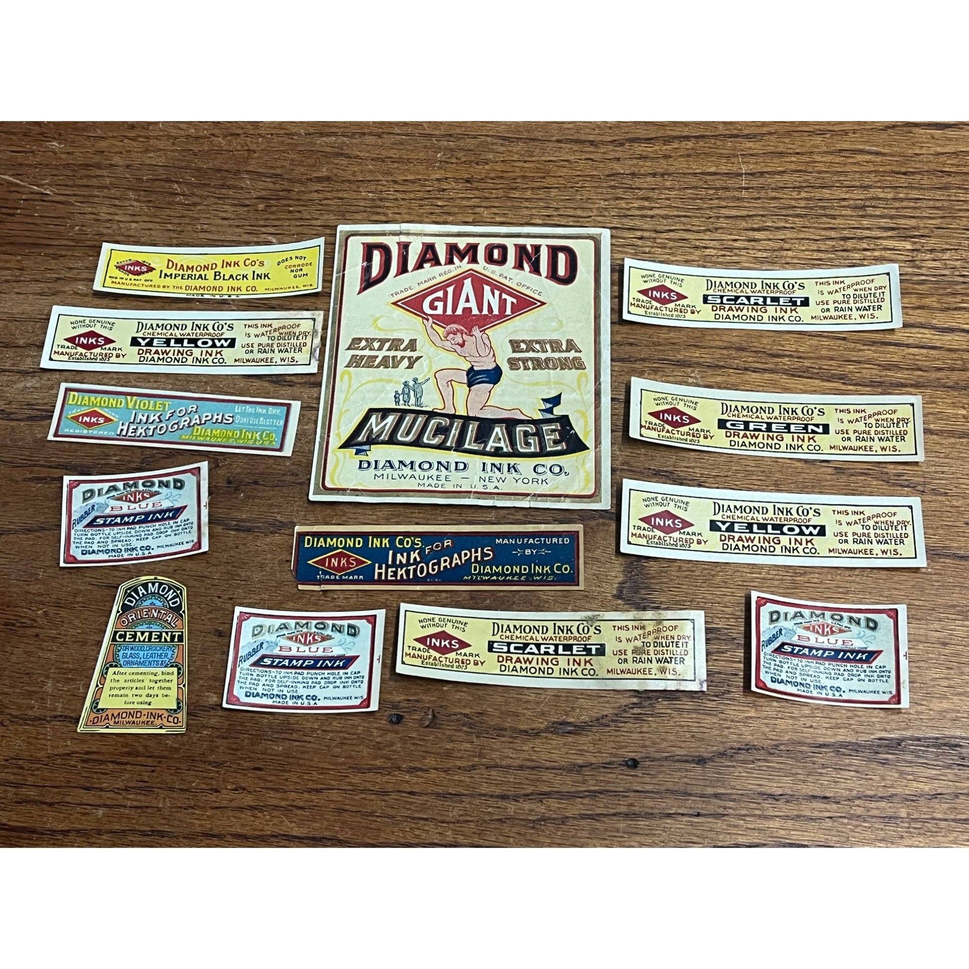 Vintage Diamond Ink Co. Huge Lot Bottle Jar Labels Milwaukee Wisconsin Wis WI