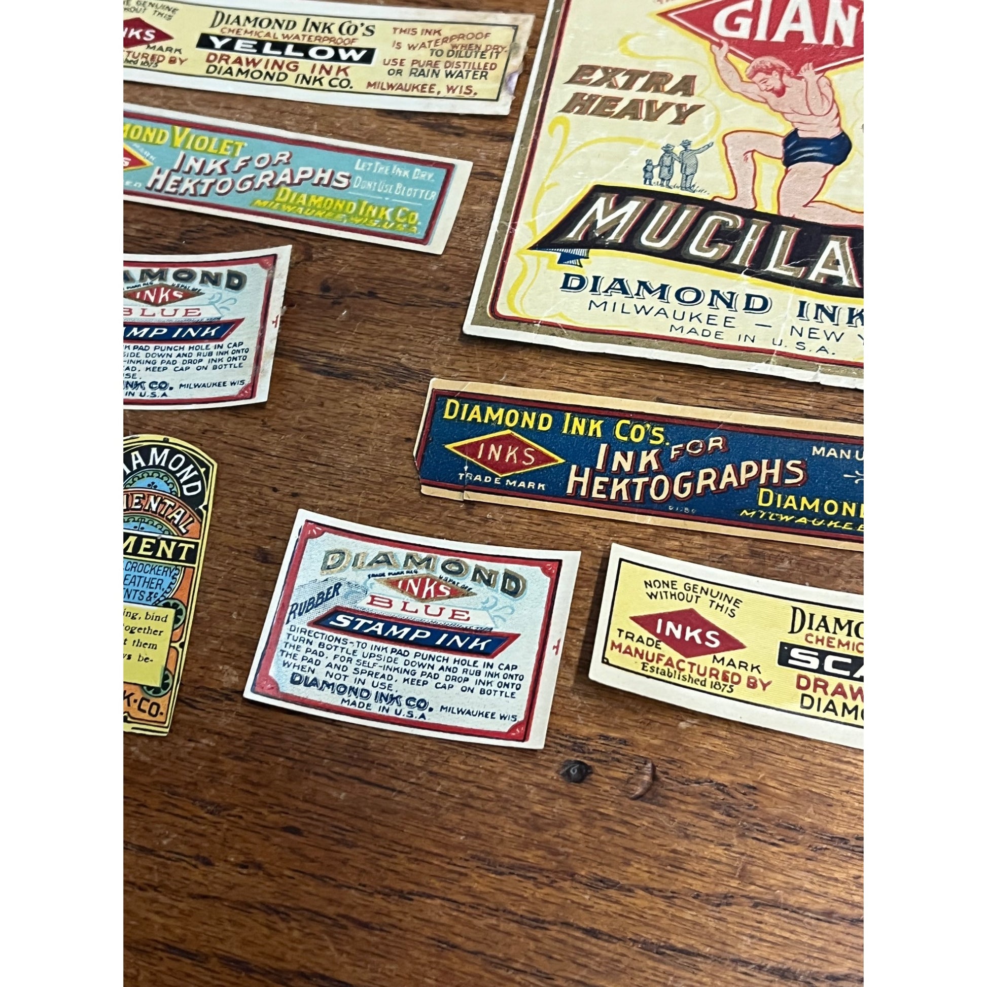 Vintage Diamond Ink Co. Huge Lot Bottle Jar Labels Milwaukee Wisconsin Wis WI