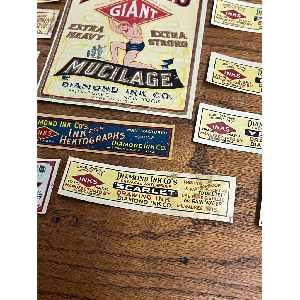Vintage Diamond Ink Co. Huge Lot Bottle Jar Labels Milwaukee Wisconsin Wis WI