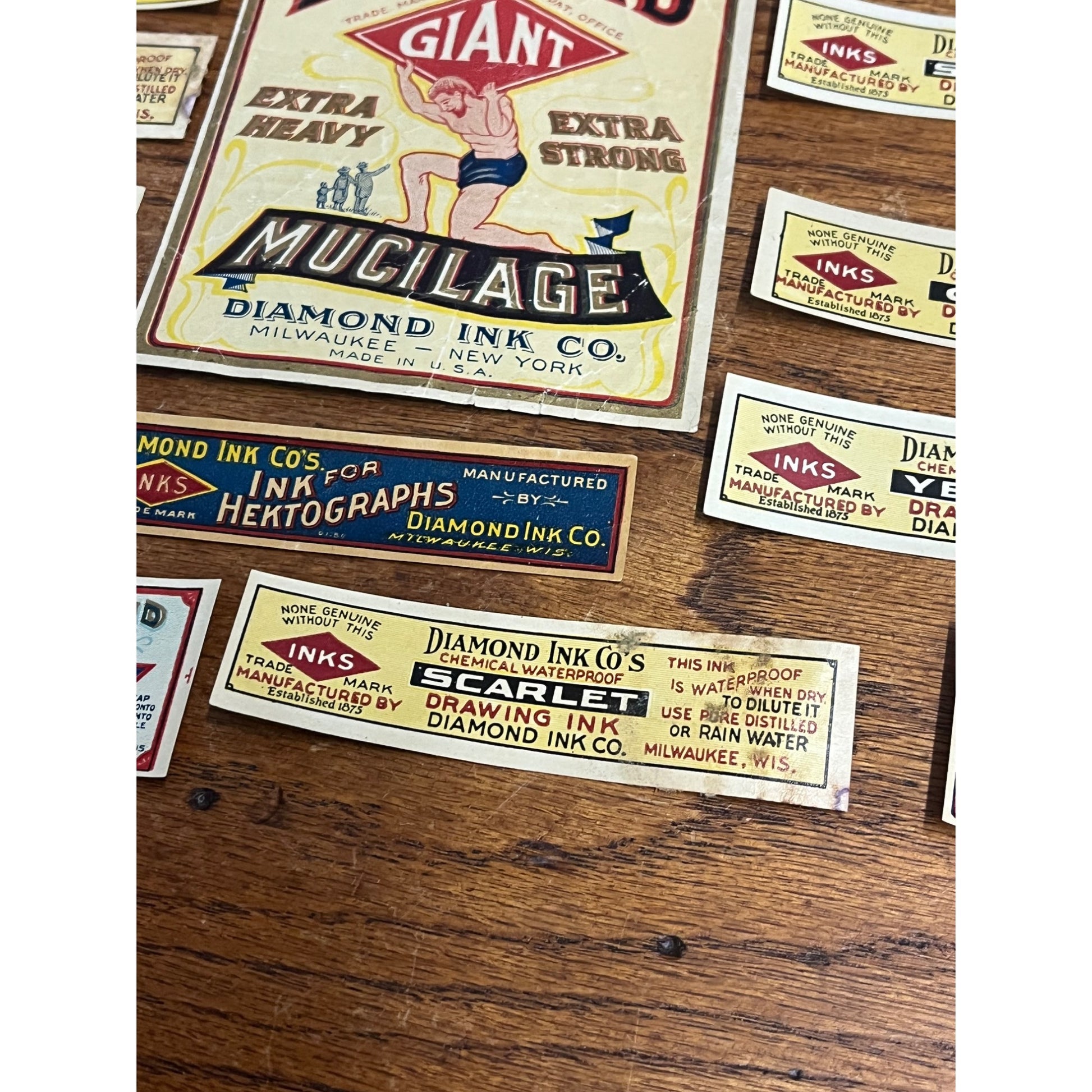 Vintage Diamond Ink Co. Huge Lot Bottle Jar Labels Milwaukee Wisconsin Wis WI