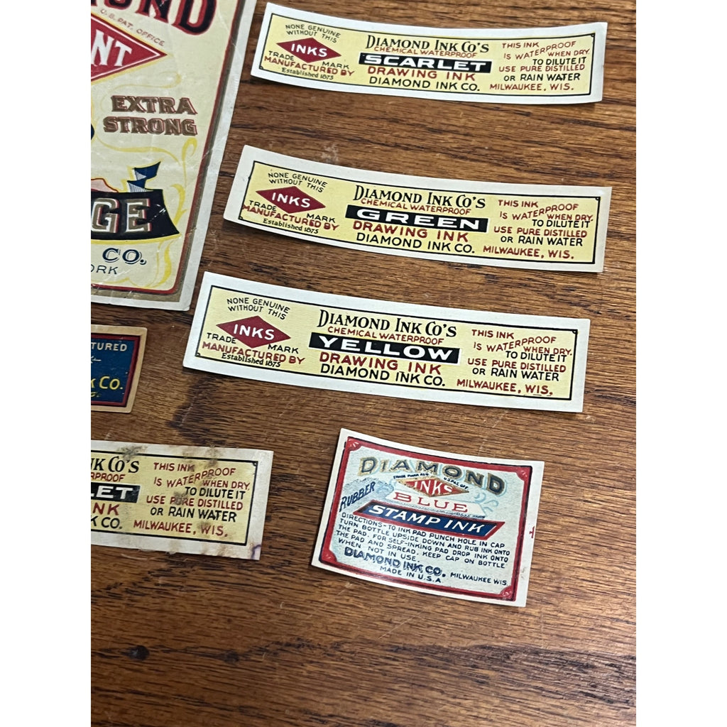 Vintage Diamond Ink Co. Huge Lot Bottle Jar Labels Milwaukee Wisconsin Wis WI