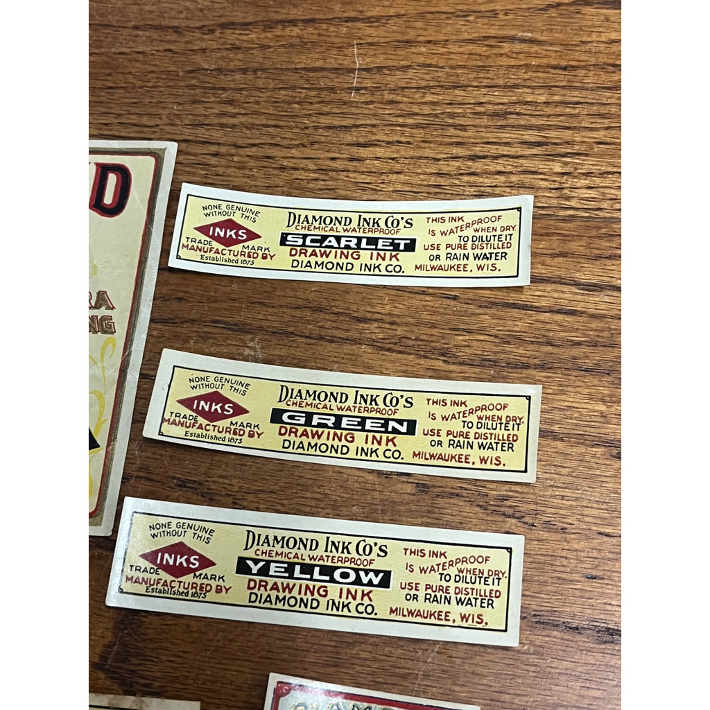Vintage Diamond Ink Co. Huge Lot Bottle Jar Labels Milwaukee Wisconsin Wis WI