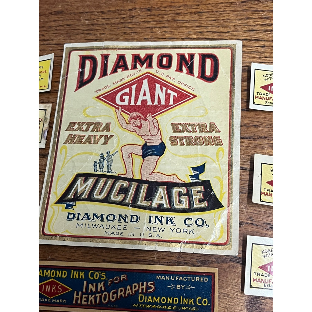 Vintage Diamond Ink Co. Huge Lot Bottle Jar Labels Milwaukee Wisconsin Wis WI
