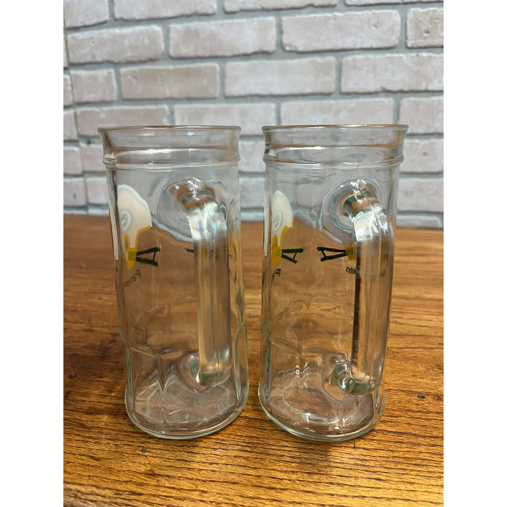 Vintage 1970s Green Bay Packers Mug Helmet NFL Glass Beer Tall Handled Pair (2)