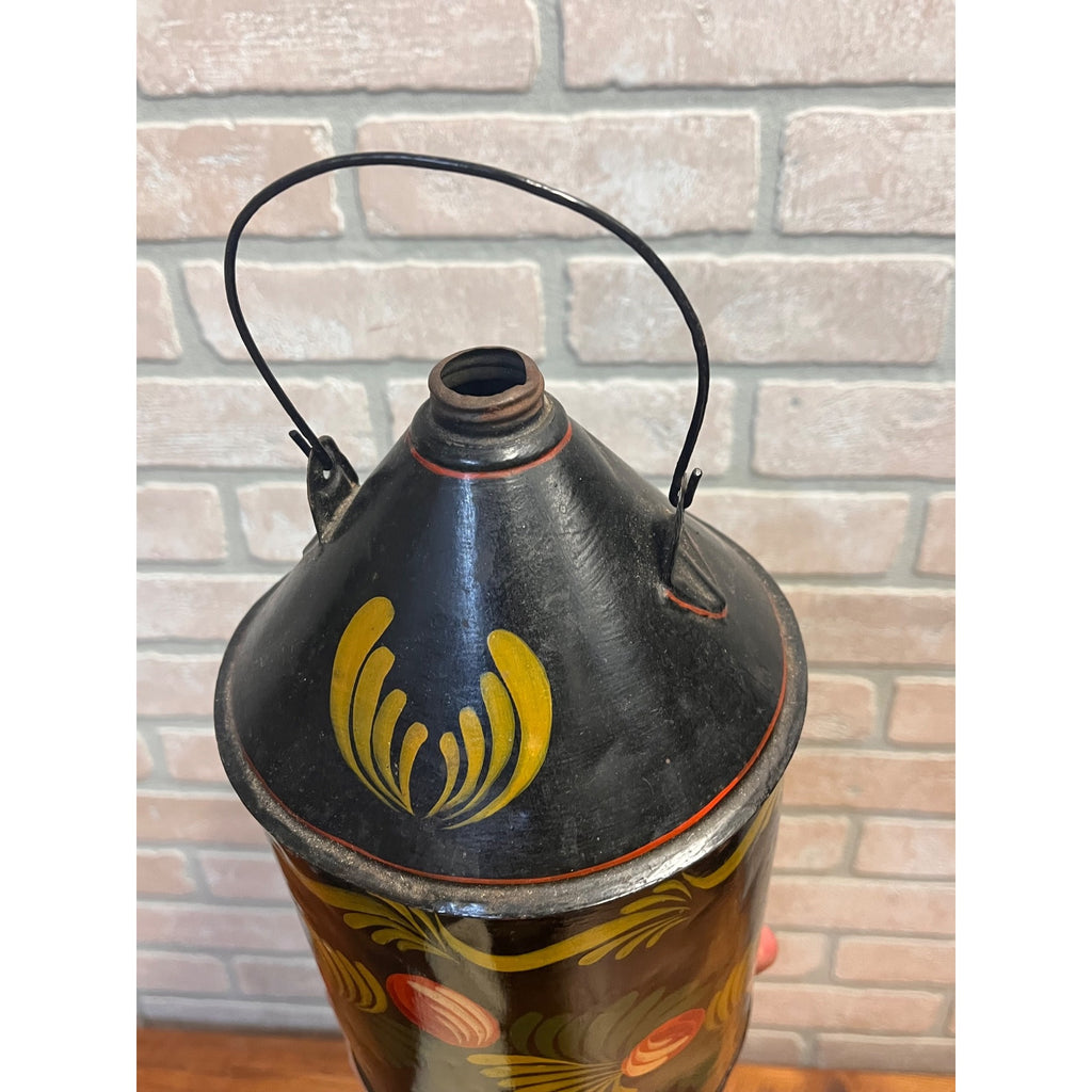 Vintage Hand Painted Kerosene Gas Metal Can w/ Handle Signed AAFA Helen Reilly