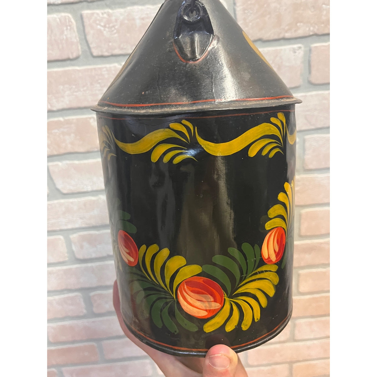 Vintage Hand Painted Kerosene Gas Metal Can w/ Handle Signed AAFA Helen Reilly