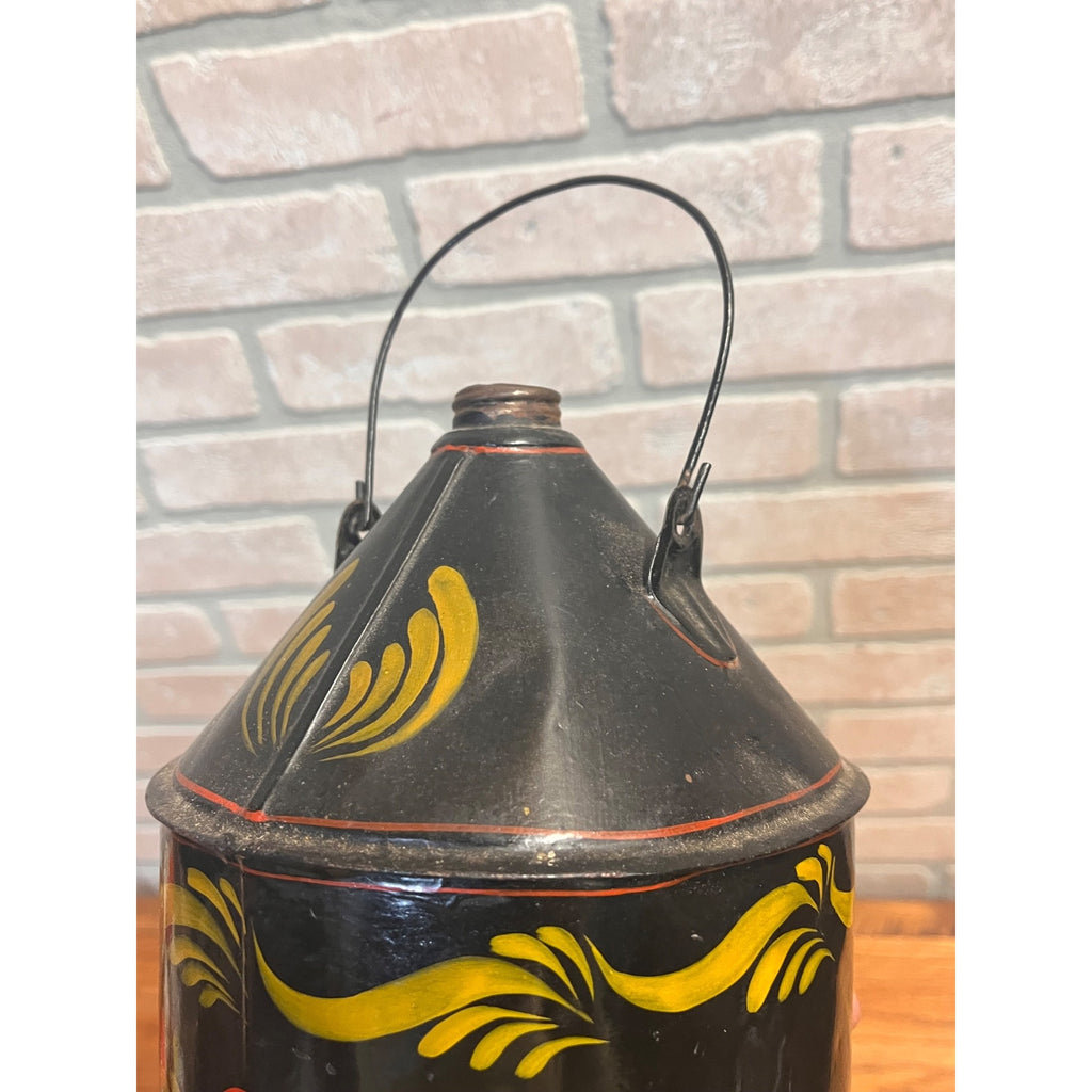 Vintage Hand Painted Kerosene Gas Metal Can w/ Handle Signed AAFA Helen Reilly