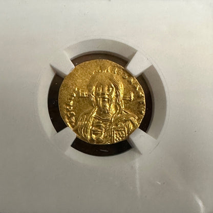 Byzantine Empire Justinian II AD 685-695 Gold Solidus NGC Ch AU Jesus Christ