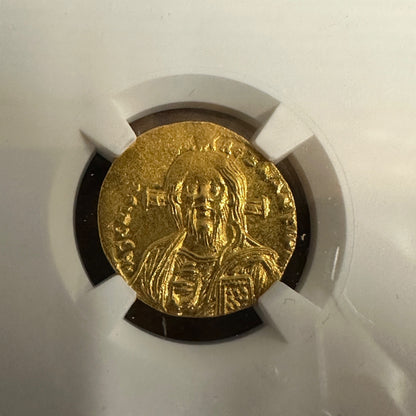 Byzantine Empire Justinian II AD 685-695 Gold Solidus NGC Ch AU Jesus Christ