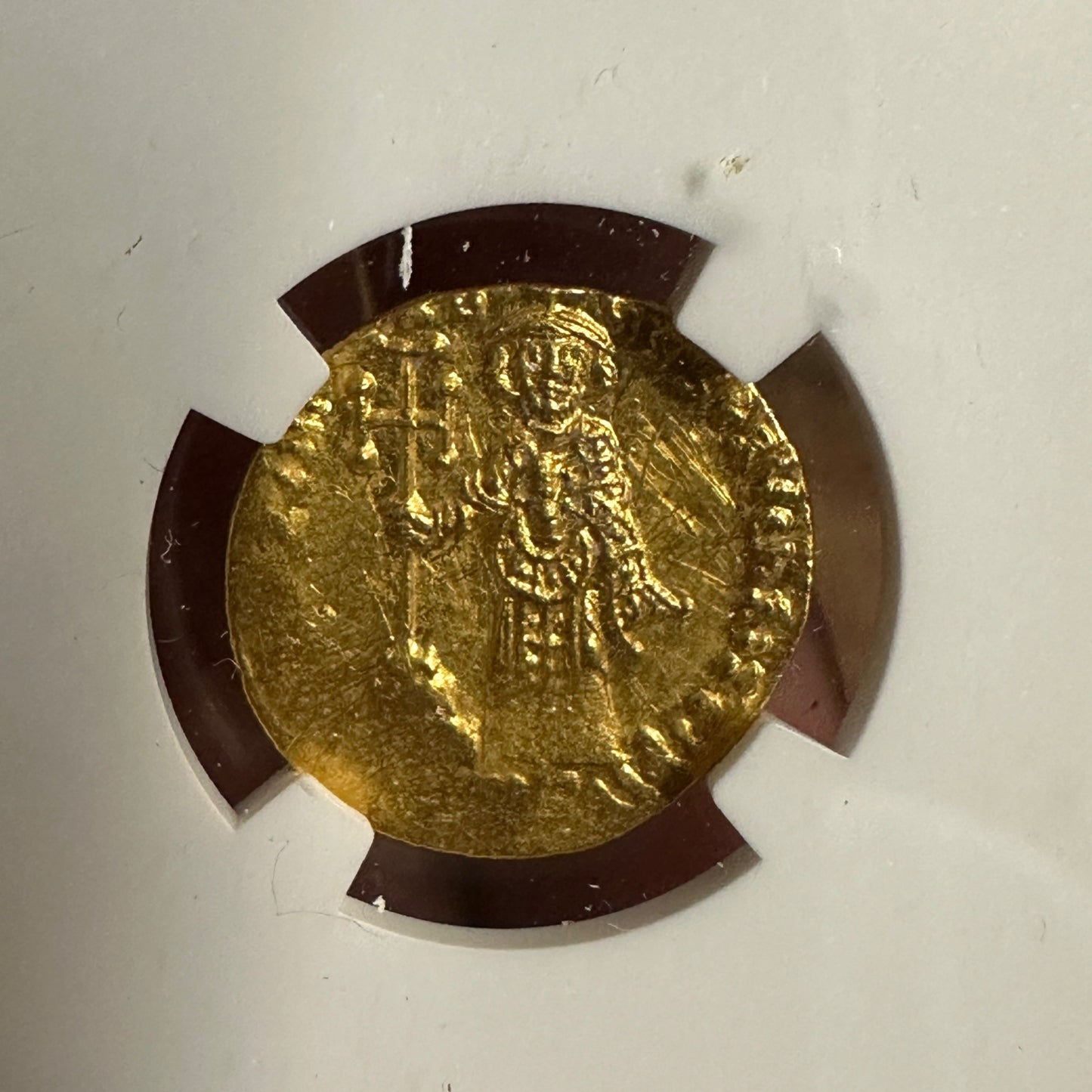 Byzantine Empire Justinian II AD 685-695 Gold Solidus NGC Ch AU Jesus Christ