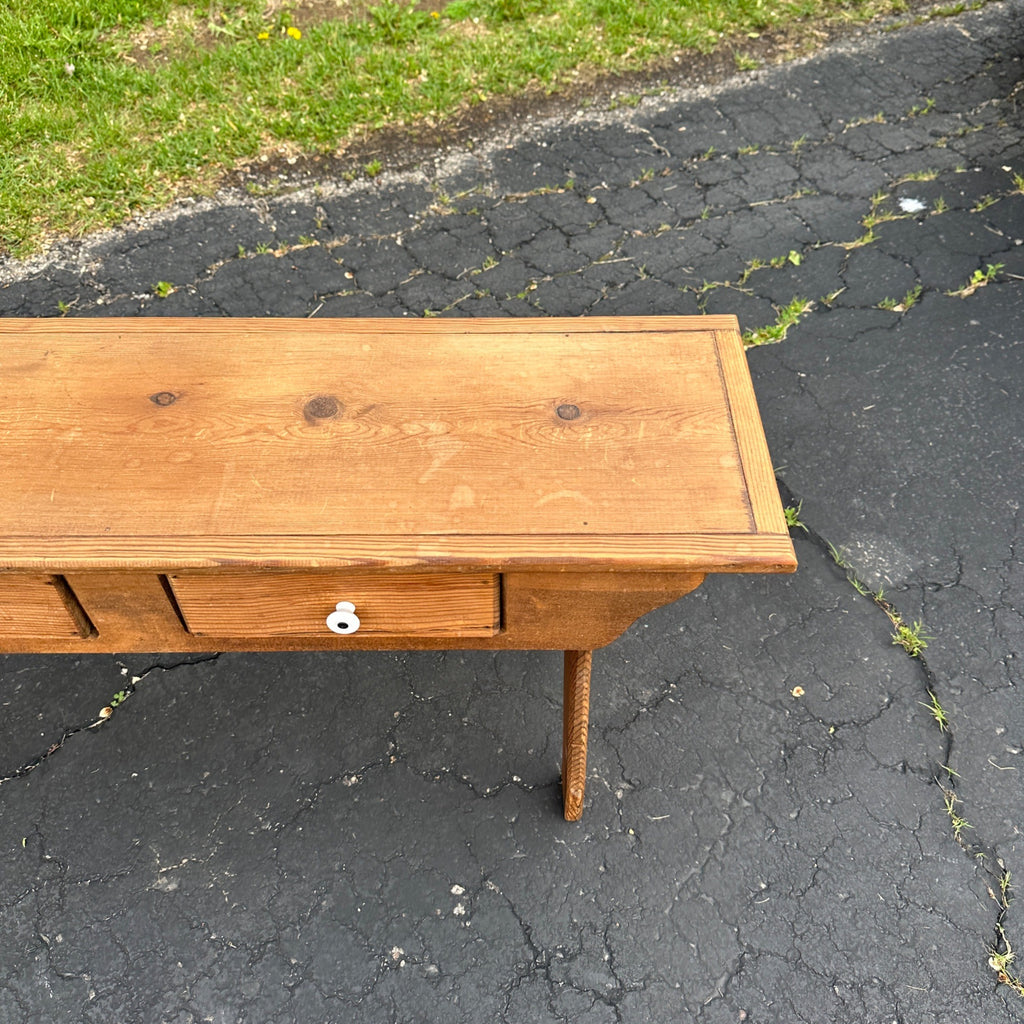 Antique Primitive Farmhouse Pine Wooden Bench w/ Two Drawers