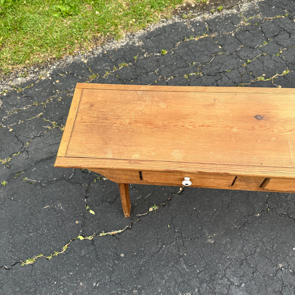 Antique Primitive Farmhouse Pine Wooden Bench w/ Two Drawers