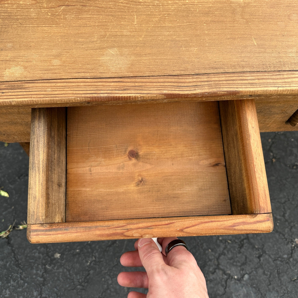 Antique Primitive Farmhouse Pine Wooden Bench w/ Two Drawers