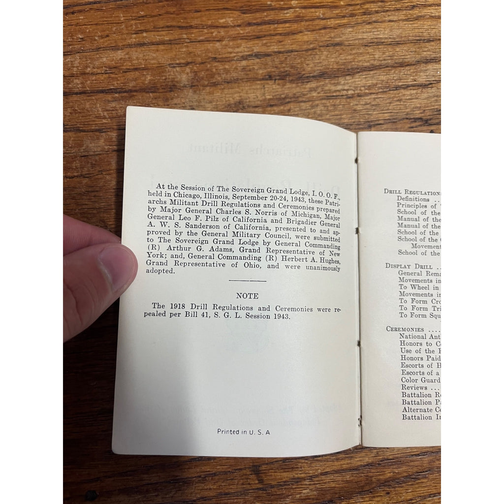 ODD FELLOWS MILITANT DRILL & CEREMONY BOOK 1944 Scarce