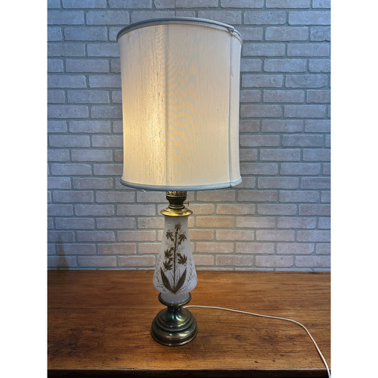 Vintage Mid Century Kosmos Brenner Lamp White Gold Etched Glass Light