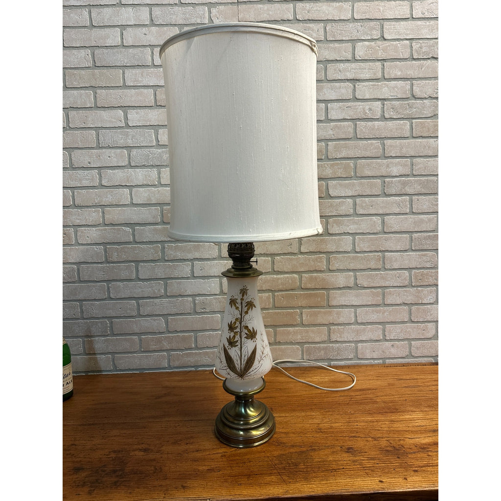 Vintage Mid Century Kosmos Brenner Lamp White Gold Etched Glass Light