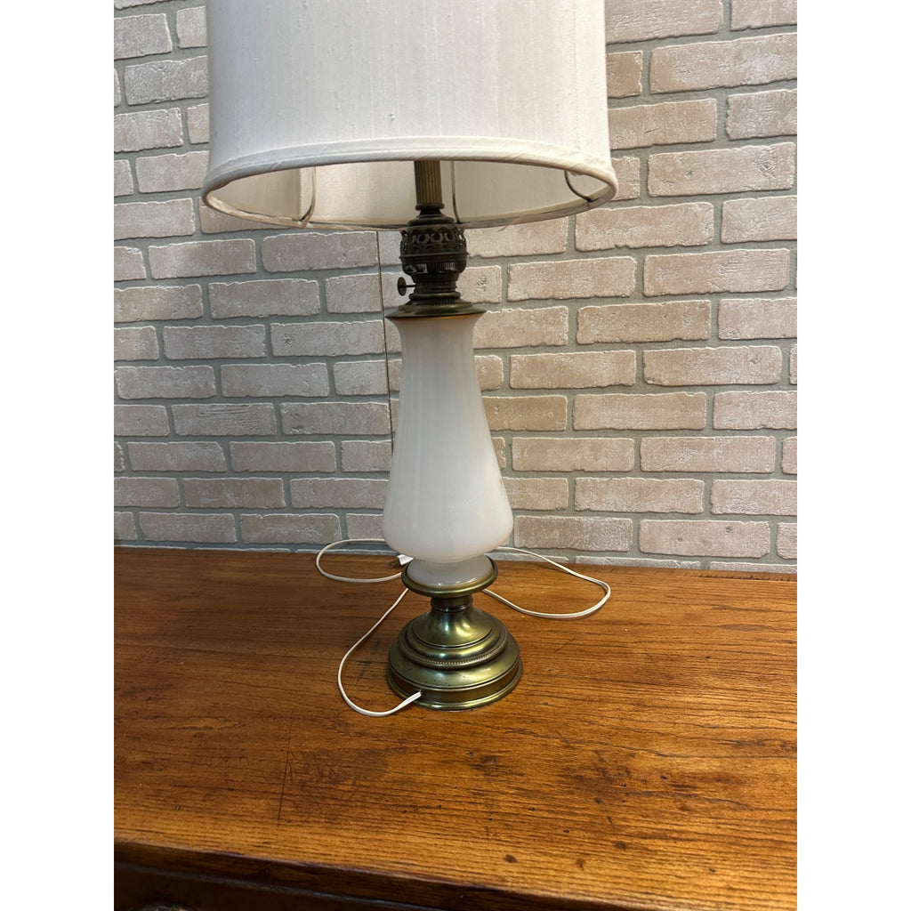 Vintage Mid Century Kosmos Brenner Lamp White Gold Etched Glass Light