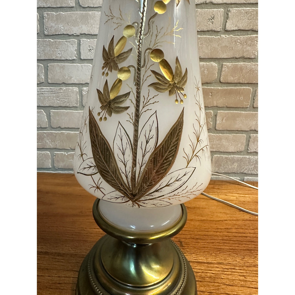 Vintage Mid Century Kosmos Brenner Lamp White Gold Etched Glass Light