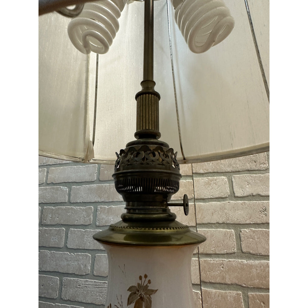 Vintage Mid Century Kosmos Brenner Lamp White Gold Etched Glass Light