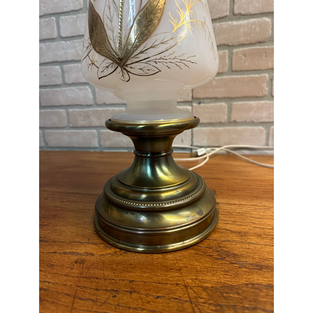 Vintage Mid Century Kosmos Brenner Lamp White Gold Etched Glass Light