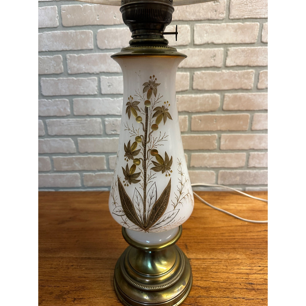 Vintage Mid Century Kosmos Brenner Lamp White Gold Etched Glass Light