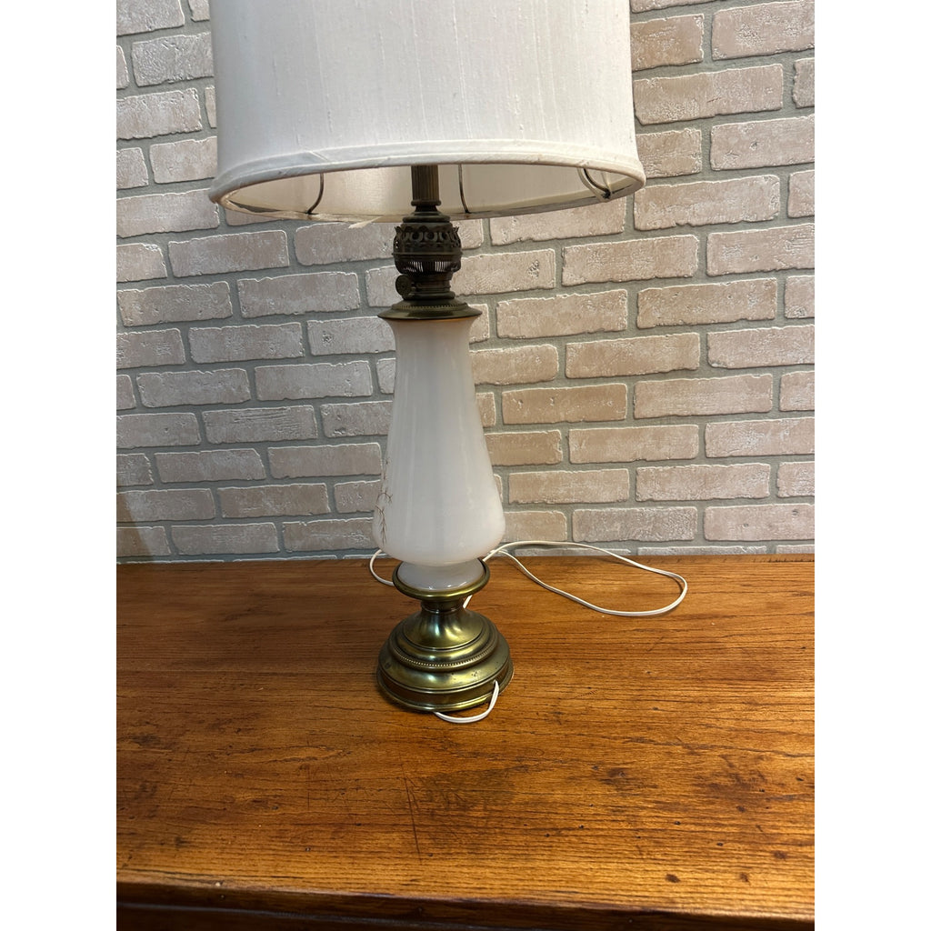 Vintage Mid Century Kosmos Brenner Lamp White Gold Etched Glass Light