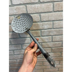 Antique Primitive Grey Graniteware Enamelware Handled Strainer Skimmer  Farmhouse Kitchen Decor