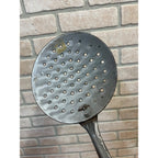 Antique Primitive Grey Graniteware Enamelware Handled Strainer Skimmer  Farmhouse Kitchen Decor