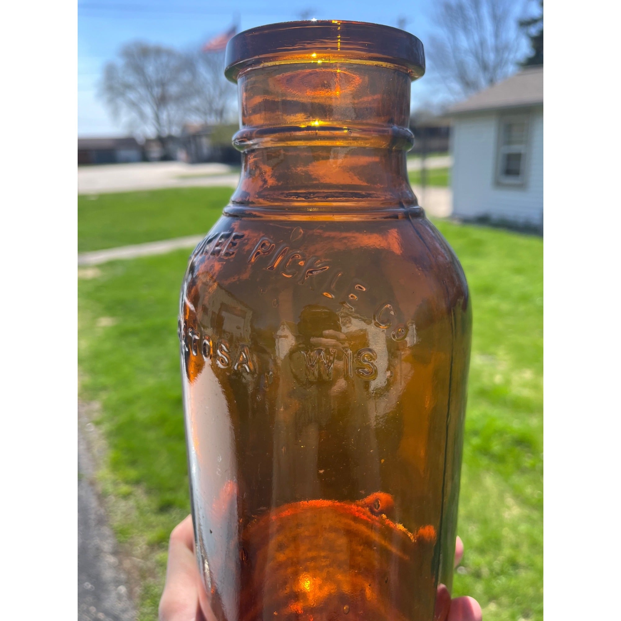 Antique Milwaukee Pickle Fruit Jar 9.75" Advertising Wauwatosa Wisconsin Bottle Amber