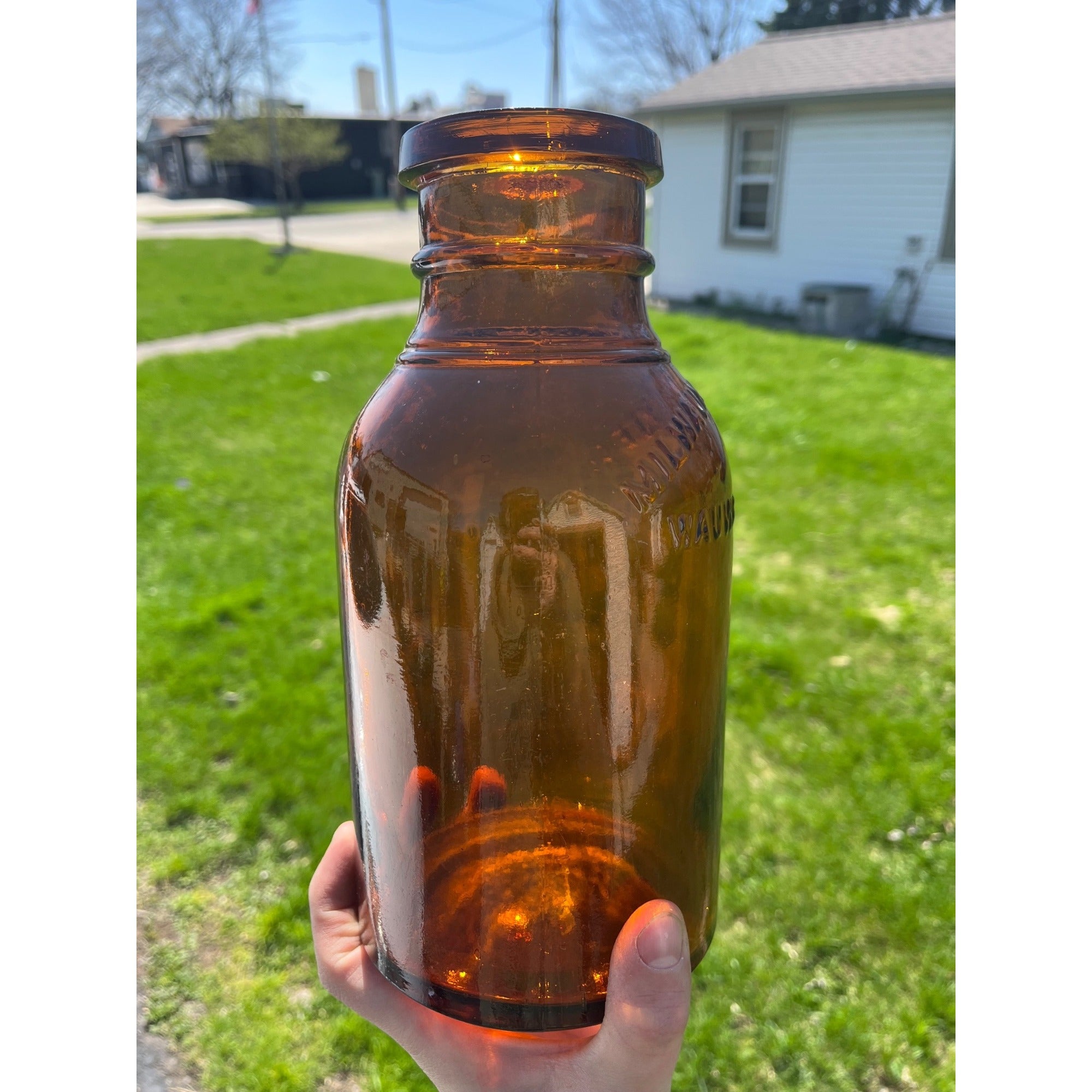 Antique Milwaukee Pickle Fruit Jar 9.75" Advertising Wauwatosa Wisconsin Bottle Amber