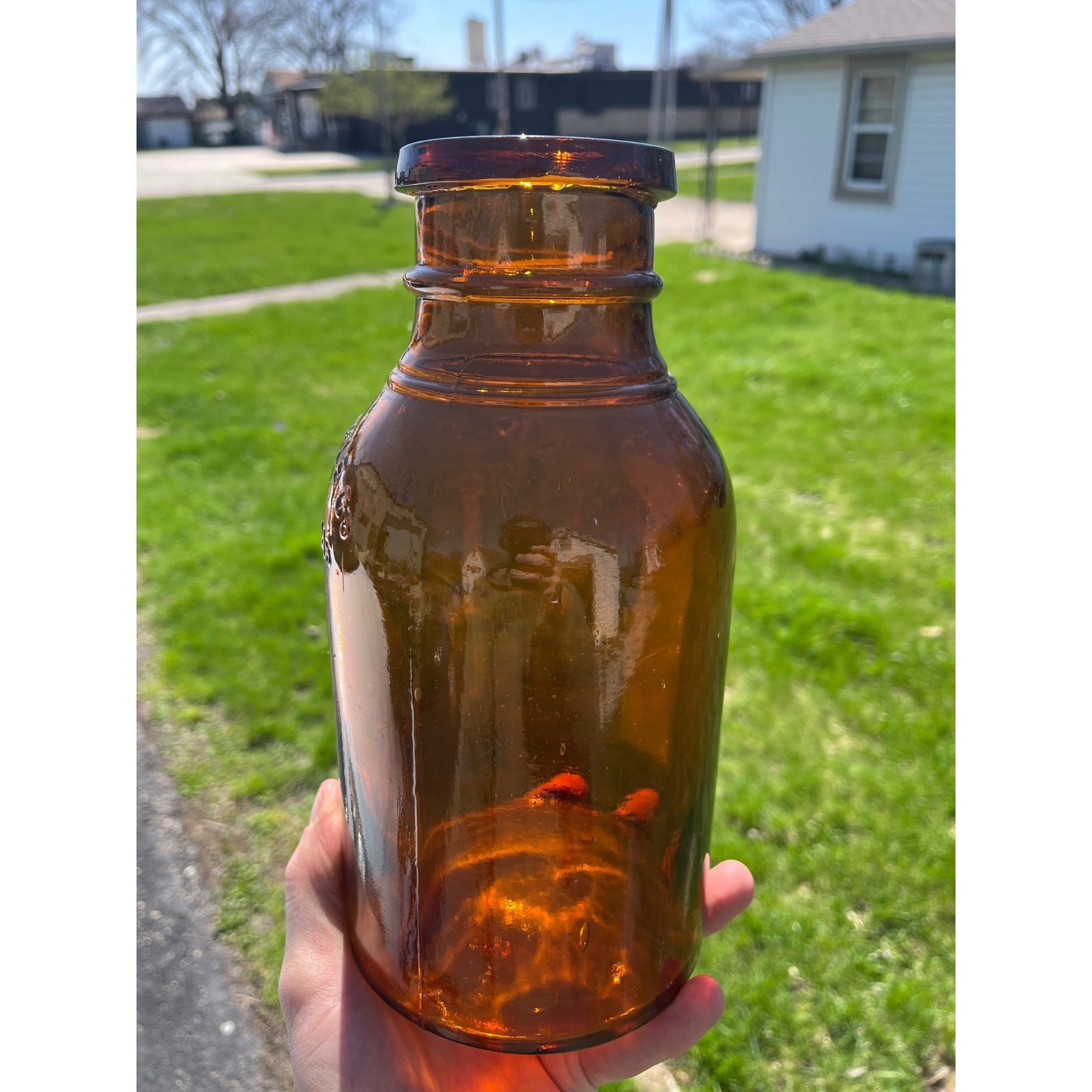 Antique Milwaukee Pickle Fruit Jar 9.75" Advertising Wauwatosa Wisconsin Bottle Amber