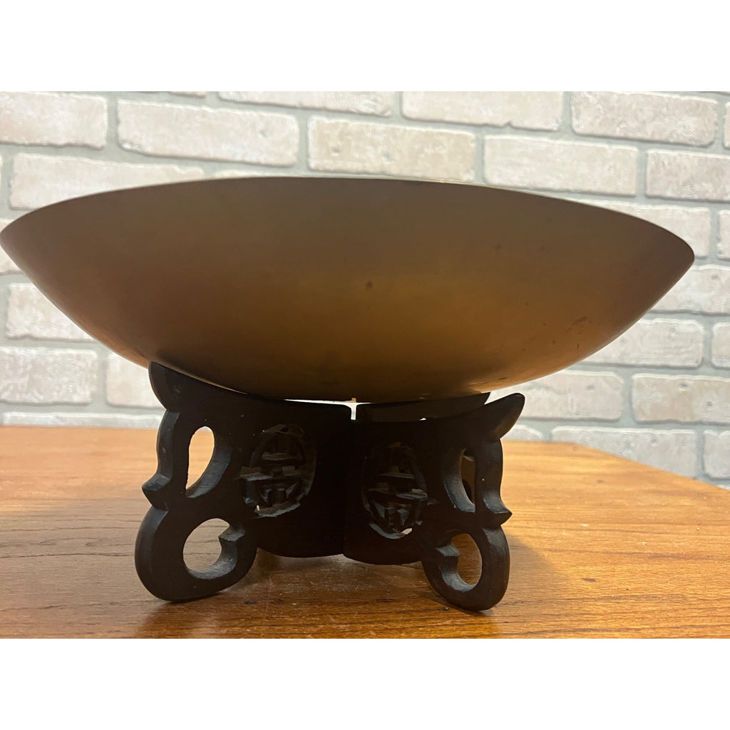 Vintage Chinese Engraved Brass Bowls Asian China Export Dragon Design - Pair (2)