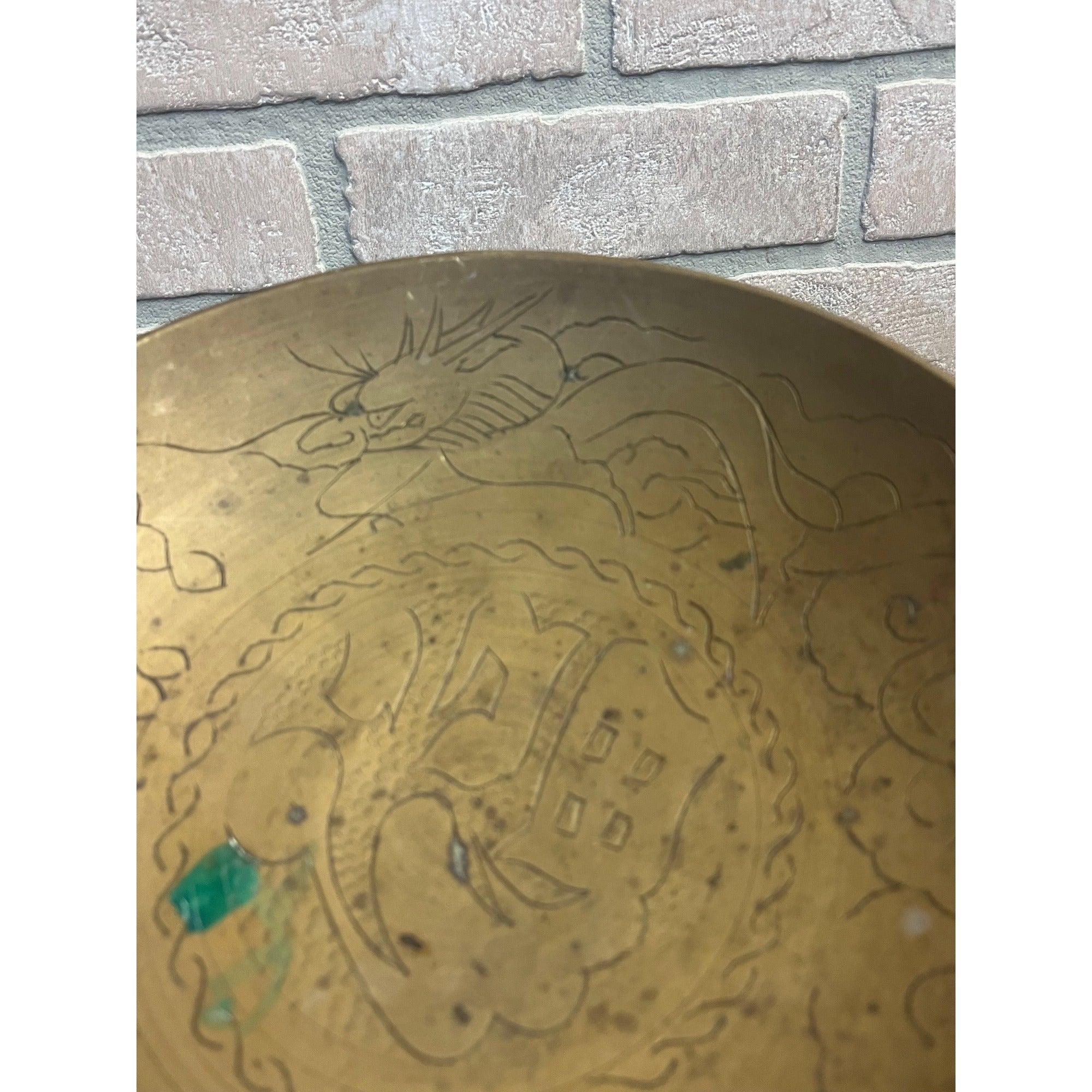 Vintage Chinese Engraved Brass Bowls Asian China Export Dragon Design - Pair (2)