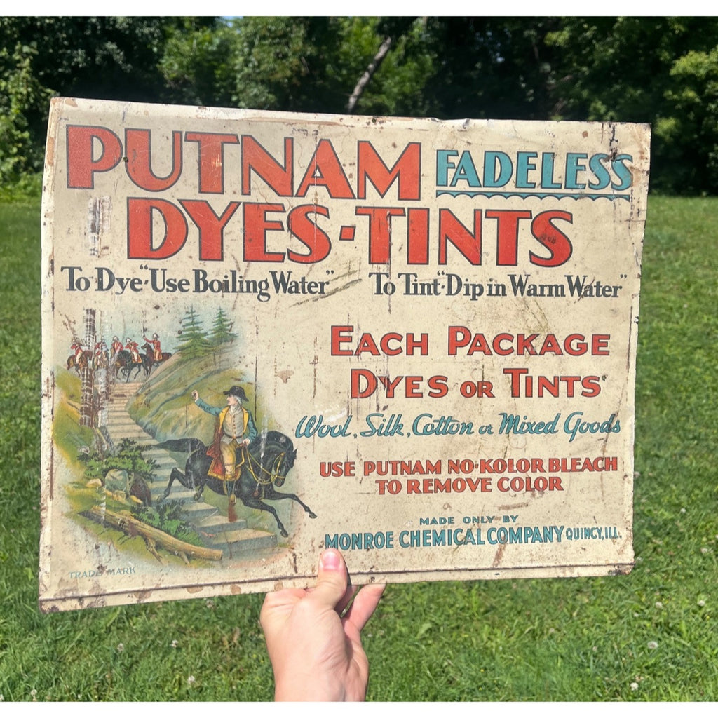 Early 1900s Tin Sign - Putnam Dyes - George Washington Chased by the Redcoats