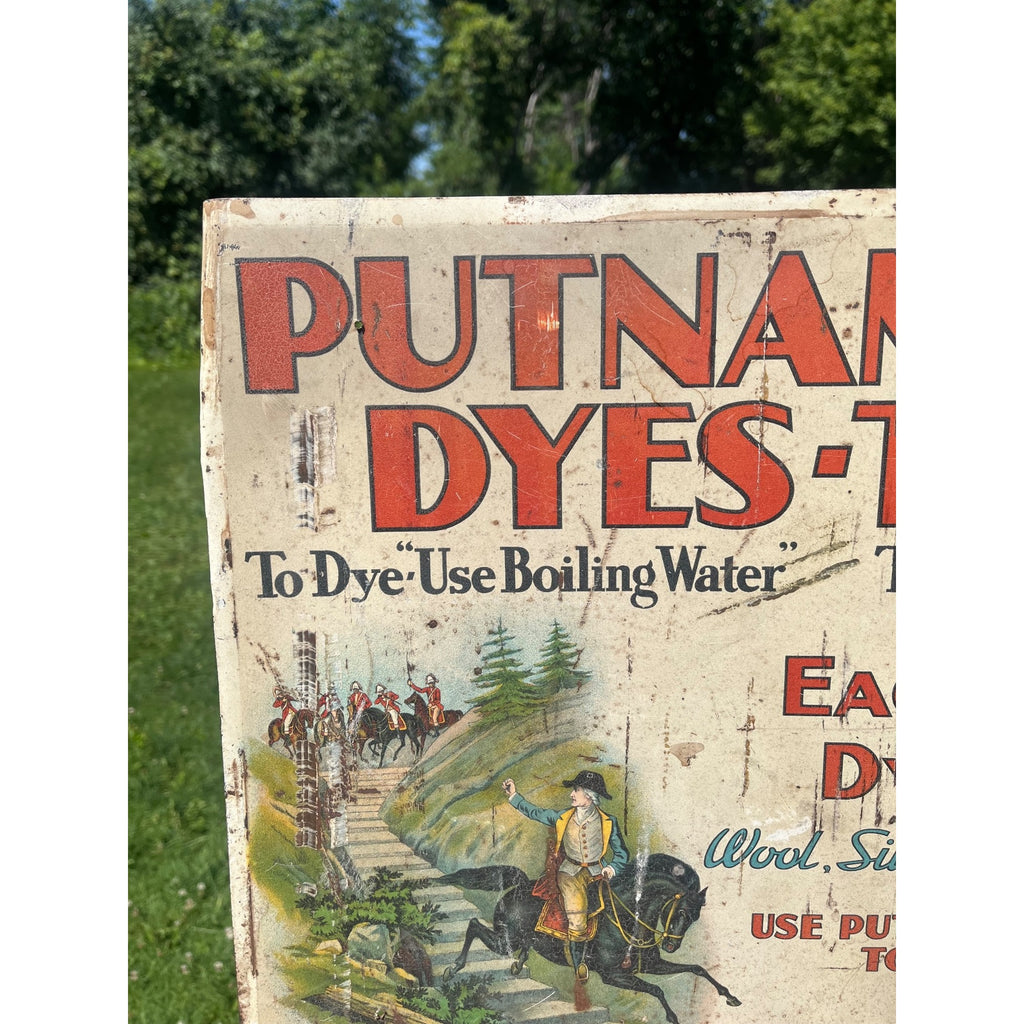 Early 1900s Tin Sign - Putnam Dyes - George Washington Chased by the Redcoats
