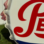 Original 1963 Pepsi Cola Tin Advertising Bottle Cap Button Sign Stout Vintage