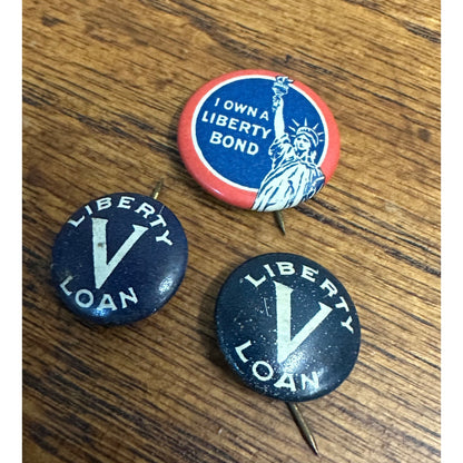 Vintage WWI 1918 US Army Homefront Liberty Loan V Bond Patriotic Pins Buttons