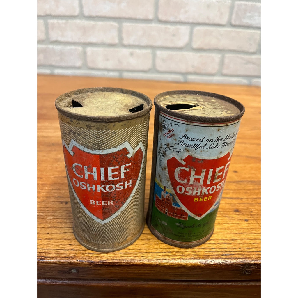 Vintage Chief Oshkosh Flat Top Beer Cans Wisconsin Wis WI - As-Is - Pair (2)