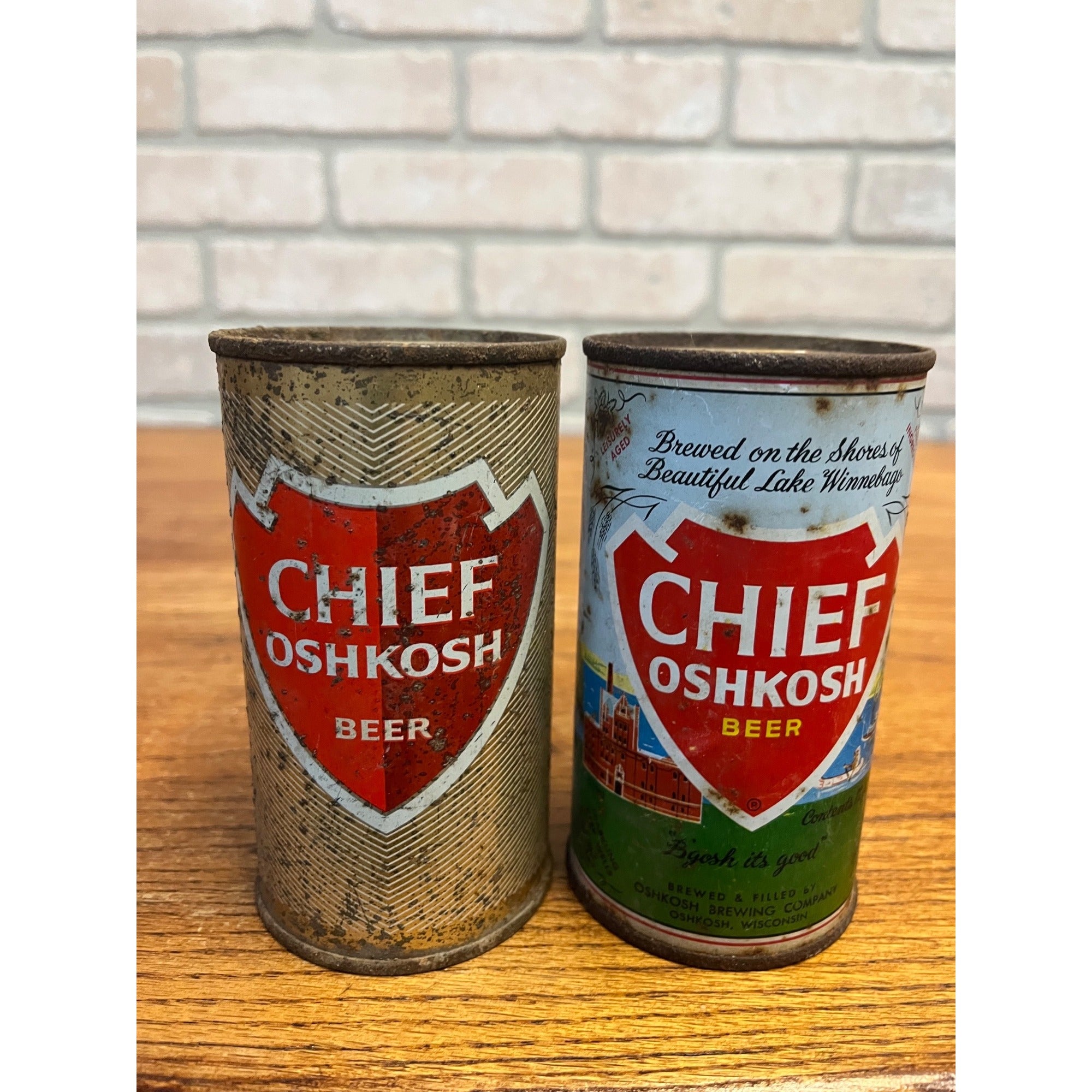 Vintage Chief Oshkosh Flat Top Beer Cans Wisconsin Wis WI - As-Is - Pair (2)