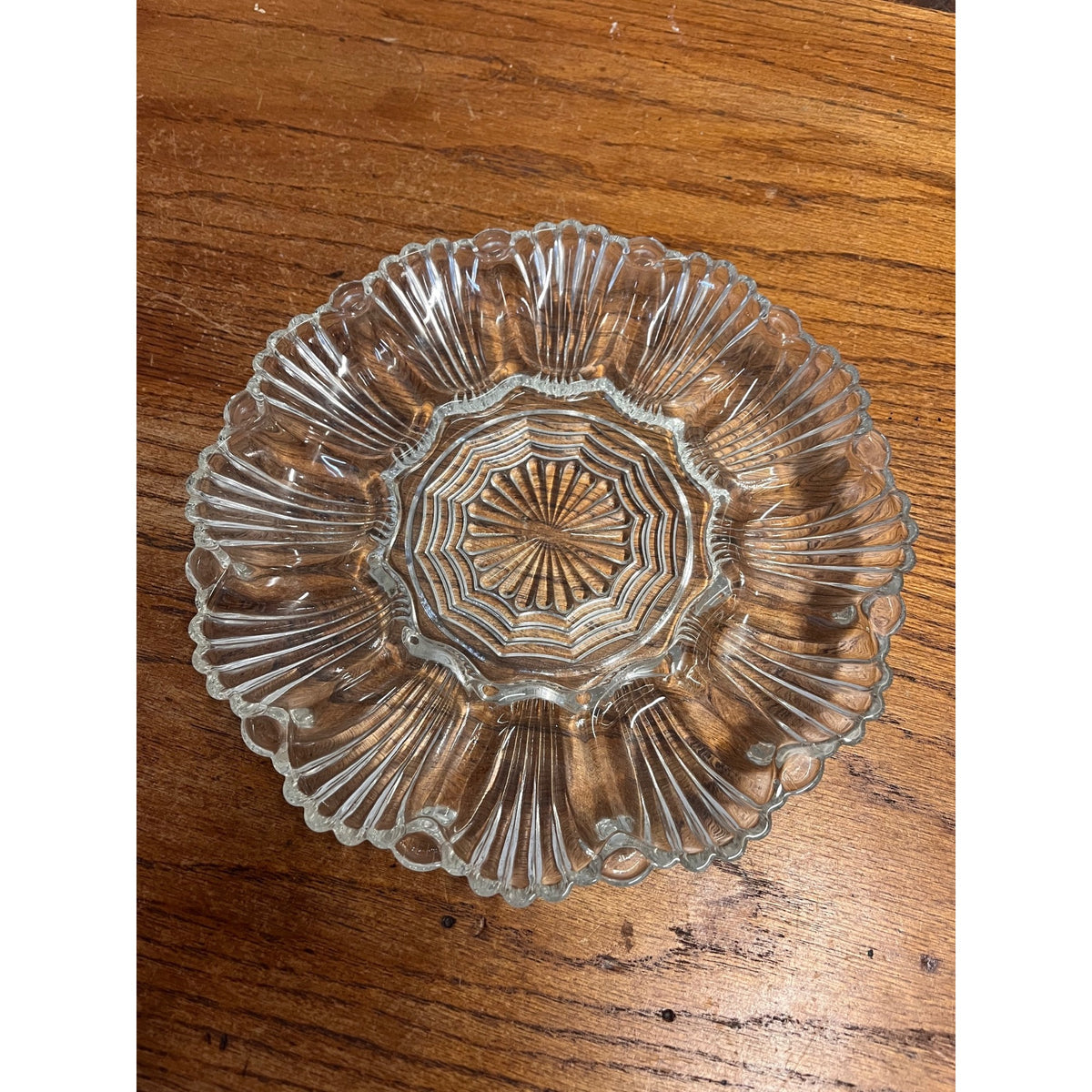 Vintage Anchor Hocking Clear Glass Deviled Egg Platter No. 896 Wave and Fan or Presence Pattern Circa 1955