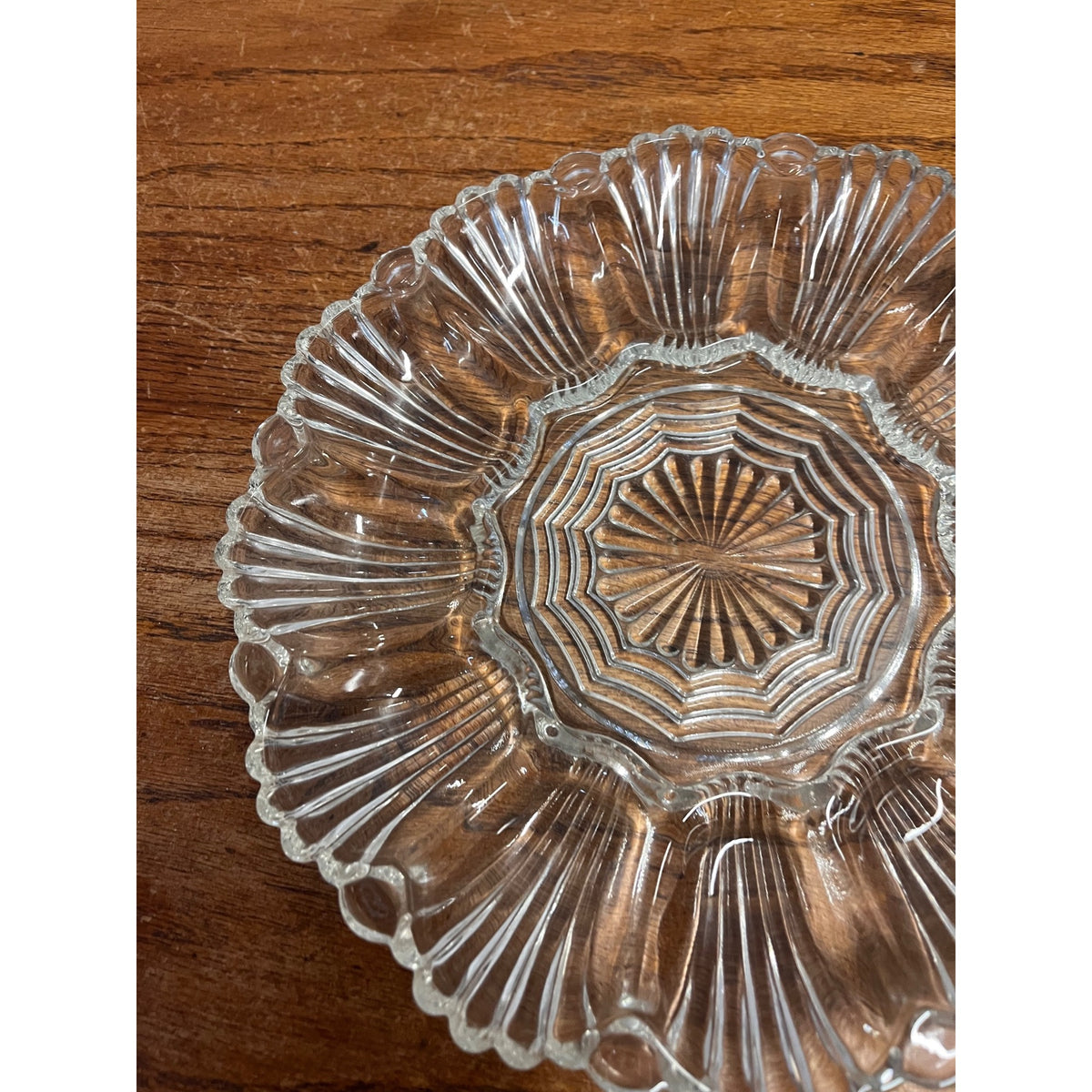 Vintage Anchor Hocking Clear Glass Deviled Egg Platter No. 896 Wave and Fan or Presence Pattern Circa 1955