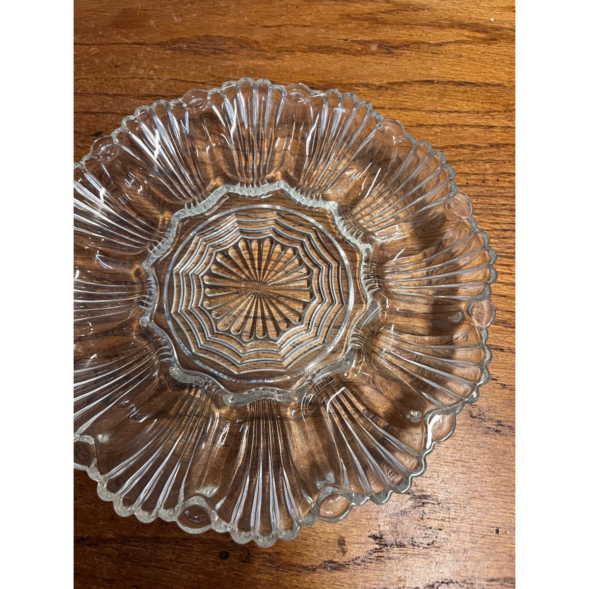 Vintage Anchor Hocking Clear Glass Deviled Egg Platter No. 896 Wave and Fan or Presence Pattern Circa 1955