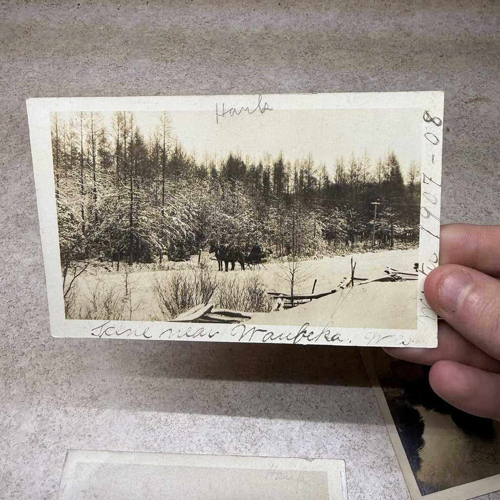 (4) Scenes Near Waukbeka Wis Postcards RPPC Photos River Frednonia Winter 1908