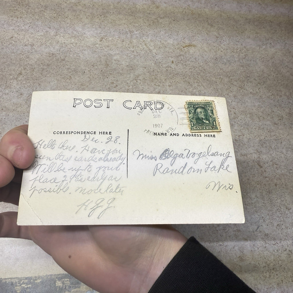(4) Scenes Near Waukbeka Wis Postcards RPPC Photos River Frednonia Winter 1908