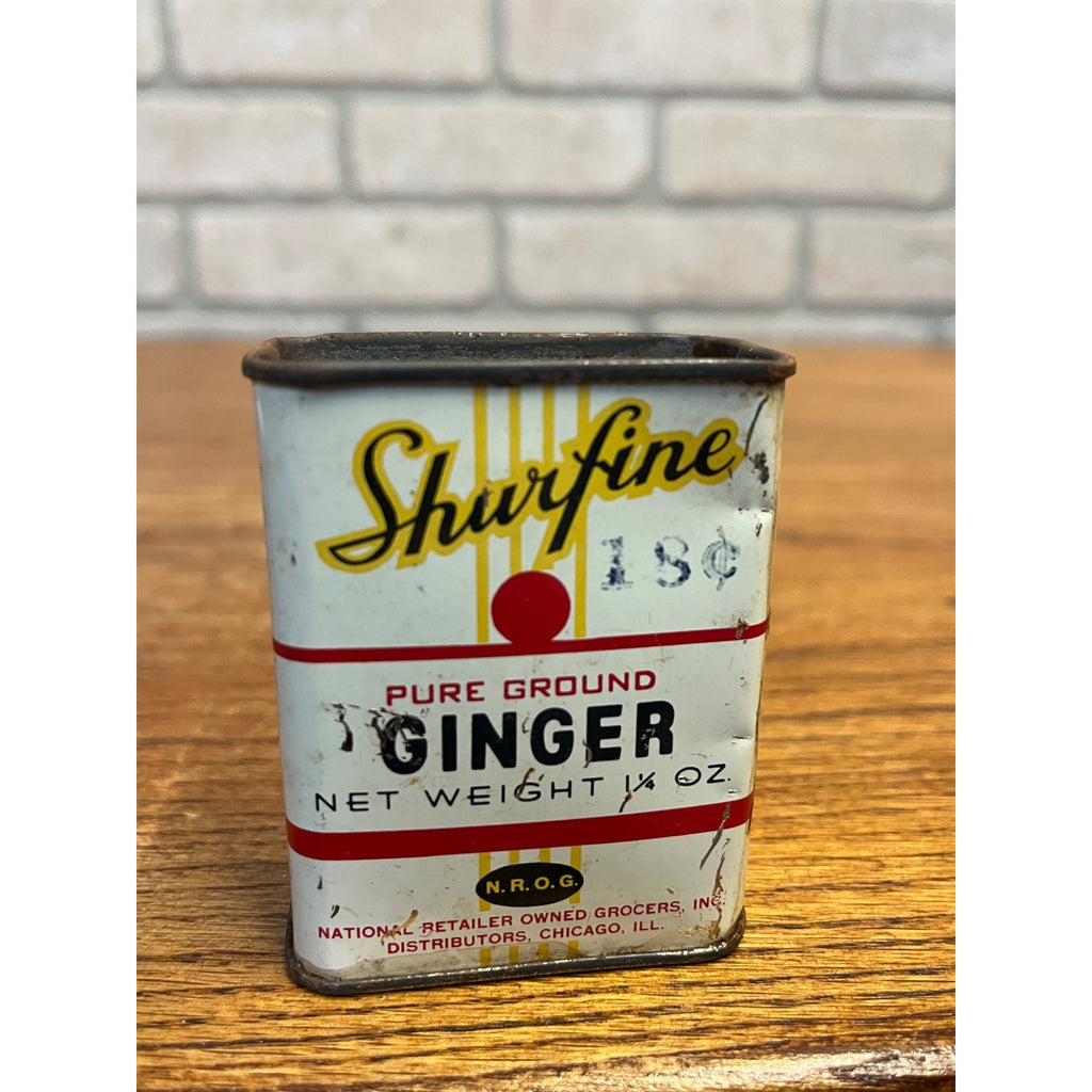 Vintage Shurfine Pure Ground Ginger Spice Tin Advertising Can N.R.O.G. Chicago, Illinois